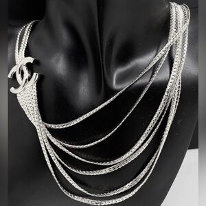 🪩 CHANEL CC Emblem Silver Tone Multi-Strand Necklace 🪩 (GORGEOUS!!)